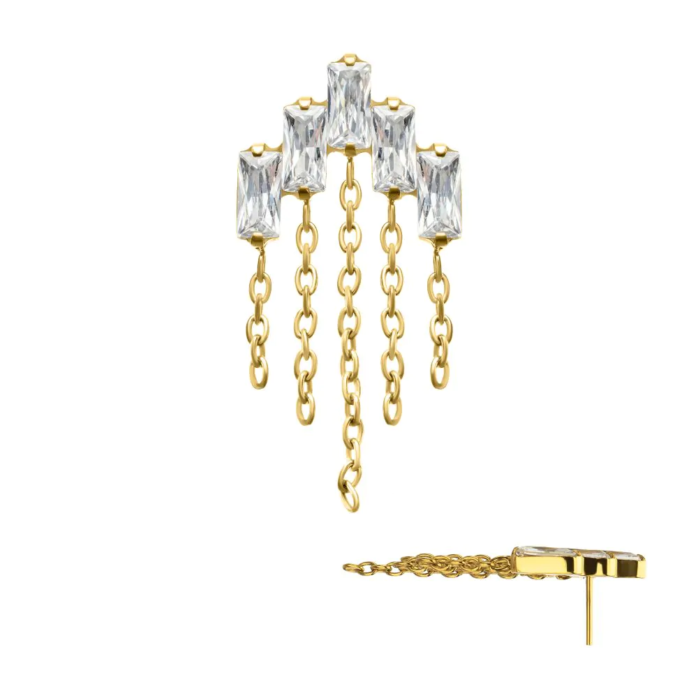 5 Baguette Cluster with Dangling Chains